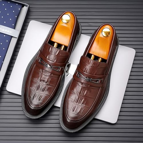 Image of Men's Patent Leather Brogue Low Heel Oxfords Fashion Classic Round-Toe Lace Up Wing Tips Carved Business Dress Derby Shoes Casual Comfortable Formal Work Wedding Shoes (Brown,8.5)