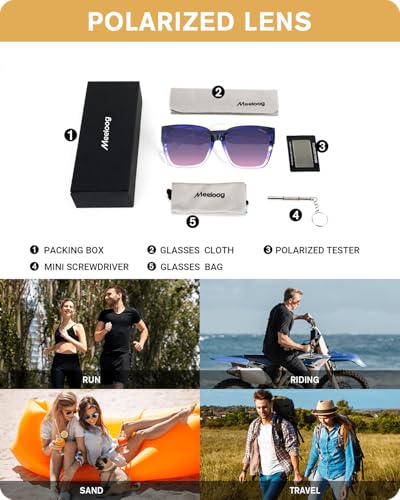 Meeloog Polarized Fit Over Glasses Sunglasses for Women UV Protection, Trendy Square Wrap Around Shades for Driving Riding2