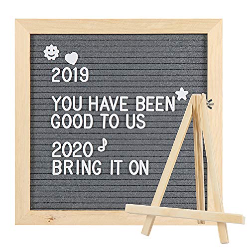 Grey Felt Letter Board with Stand for Home & Office Letter Board with Letters Message Board 10x10 inch Solid Wood Frame Hanging Letter Board & Tabletop Display with Storage Bag