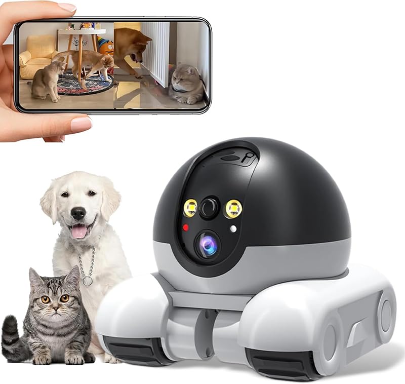 GiDaCom Telecamera Robot Intelligente per Gatti e Cani con Laser Game Doppia Camera 4K - Controllo da App, Visione Notturna, Interfono