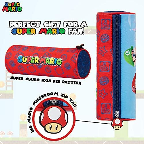 Super Mario Pencil Case for Boys, Kids School Stationery, Barrel Pencil Cases with Mario Bros and Luigi, Gifts for Gamers Boys Teenagers