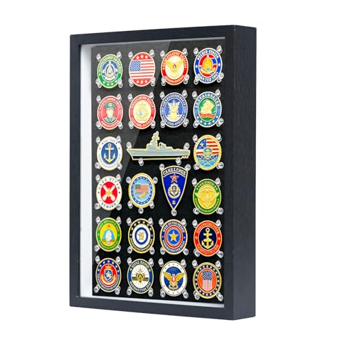 Caja para exhibir monedas militar madera acrílico 12.2x8.9in miniatura 1