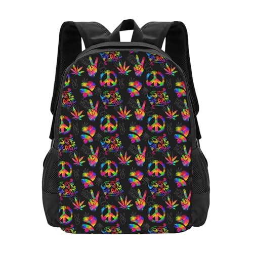 Rainbow Peace Love Sign Backpack Large Capacity Backpacks Leisure Travel Daypack 12.5X5.5X16.5 inch