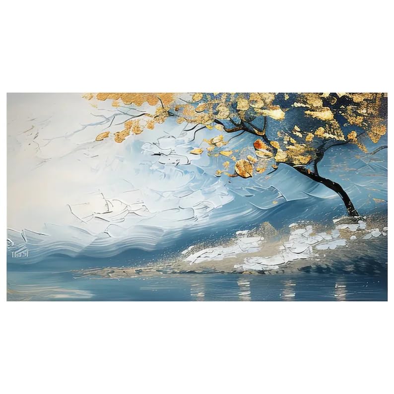 LCDIUDIU Quadro Su Tela Dipinto A Mano, Paesaggio Astratto Dipinto Ad Olio, Mare Blu, Spiaggia, Albero Della Fortuna, Opera D'Arte Moderna Di Grandi Dimensioni Senza Cornice per Camera Da Letto, Uff