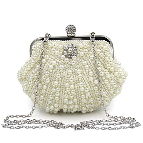 Bolsa feminina para noite com pérolas para casamento e festas de banquete (bege)
