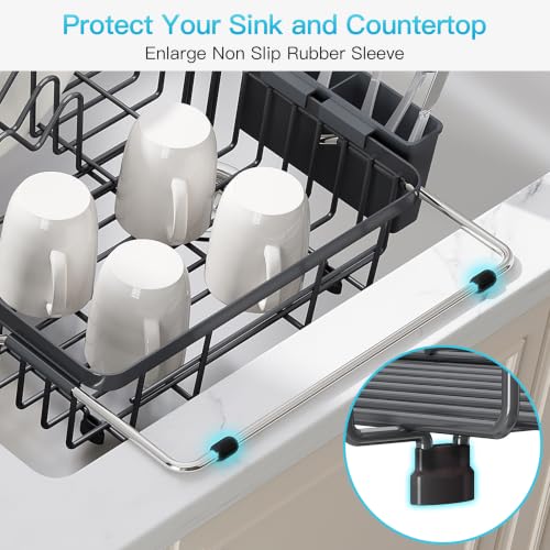 Image of JASIWAY Gray Dish Drying Rack Over the Sink with Utensil Holder