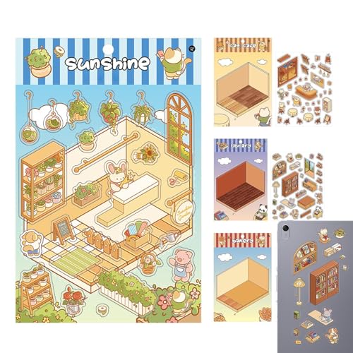 Juego de 4 calcomanías de escena en miniatura, efecto adhesivo de paisajismo, haz tu propia escena, calcomanías de dibujos animados para habitación pequeña, calcomanías de paisajismo para niños