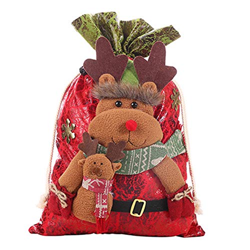 Originaltree Christmas Storage Pouch Candy Food Bag Box Cute Santa Snowman Elk Pattern Drawstring Gift Candy Bag Elk #