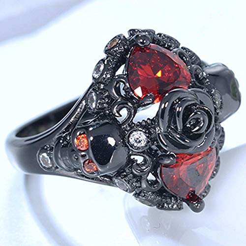 Black Gold Plated Skull Gothic Death Rose Wedding Statement Cocktail Party Biker Ring2