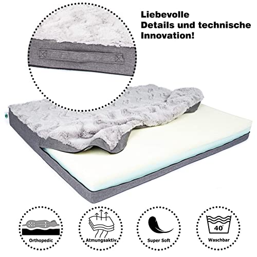 CopcoPet - Hundematte Lucky Hundematratze orthopädisch, rutschfest und waschbar, Hundebett kuschelig aus flauschigem Plüsch Fellimitat-Stoff Hundekissen Schlafplatz 100 x 80 x 10 cm Grau