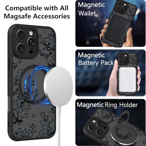 Image of KANGHAR Case for iPhone 16 Pro Florals Pattern | [Compatible with Magsafe] Cute Flower Branch Protective Magnetic Case for Girls Women Men