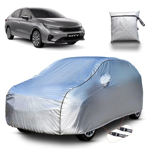 Image of Continental [SilverGuard] Dual Belts Extra Protection Honda City Car Cover (2018-2026) Build with Triple Stitched,Waterproof & Dustproof Car Cover for Honda City (Metallic Silver).