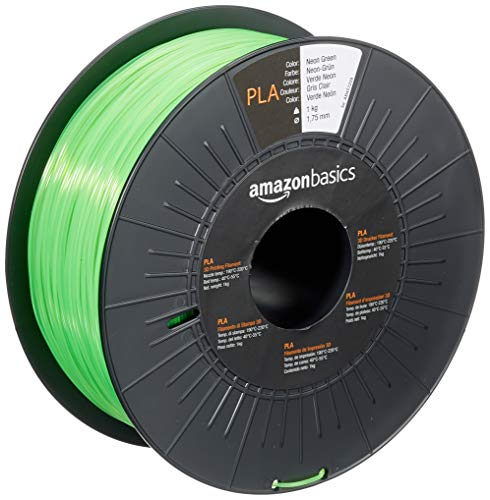 Amazon Basics PLA 3D Printer Filament, 1.75mm, Neon Green, 1 kg Spool