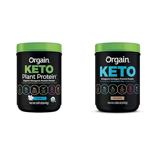 Orgain Organic Keto Vegan Protein Powder, Vanilla Bean Keto Collagen Protein Powder, Chocolate