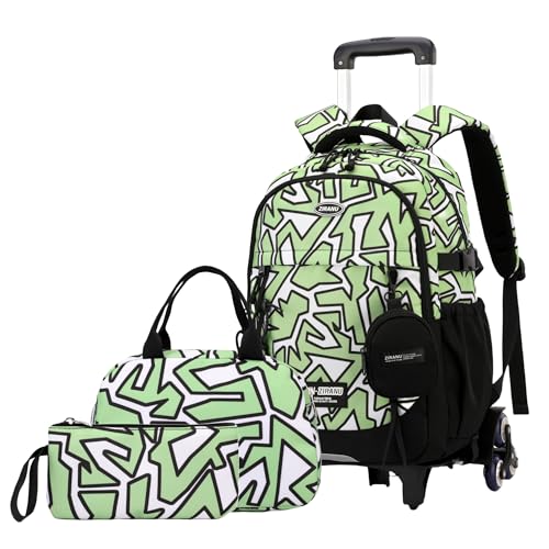 ZHANAO Mochila com rodinhas clássica para crianças, vários bolsos, mochila escolar para estudantes, 3 peças - geometria - 6 rodas, 6 Wheels, Moderno