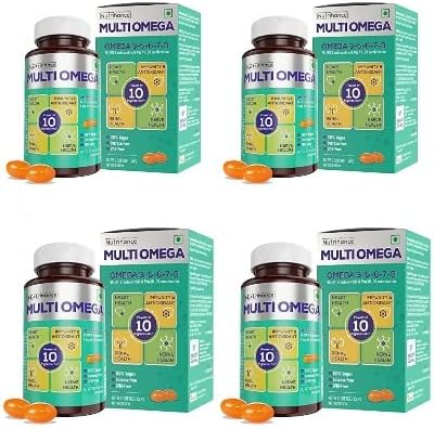 JUBILANT Nutrihance Multiomega 100% Vegan Omega Softgel| Support Heart Nerve & Renal Health | Strengthens Immunity & Antioxidant Effect (60 Veg Softgels) X Packs Of 4, 4 count, 30 capsules