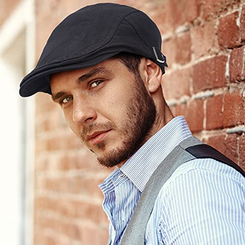 Satinior 3 Pieces Mens Newsboy Flat Cap Newsies Hat Adjustable Ivy Cadet Cabbie Cap (Black, Grey, Coffee), Medium #TOP5