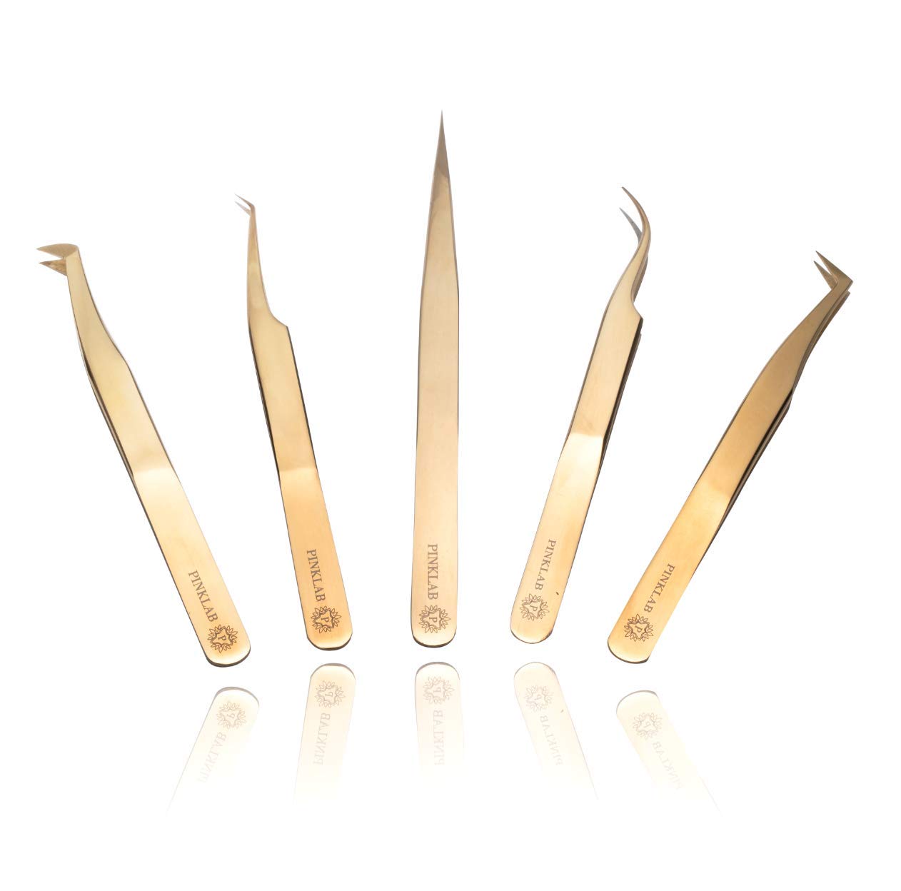 Rev Pro Gold / 5 pack tweezer set/Volume / 45 Isolation/Straight/Curve/120 degree for Eyelash Extensions By PINKLAB