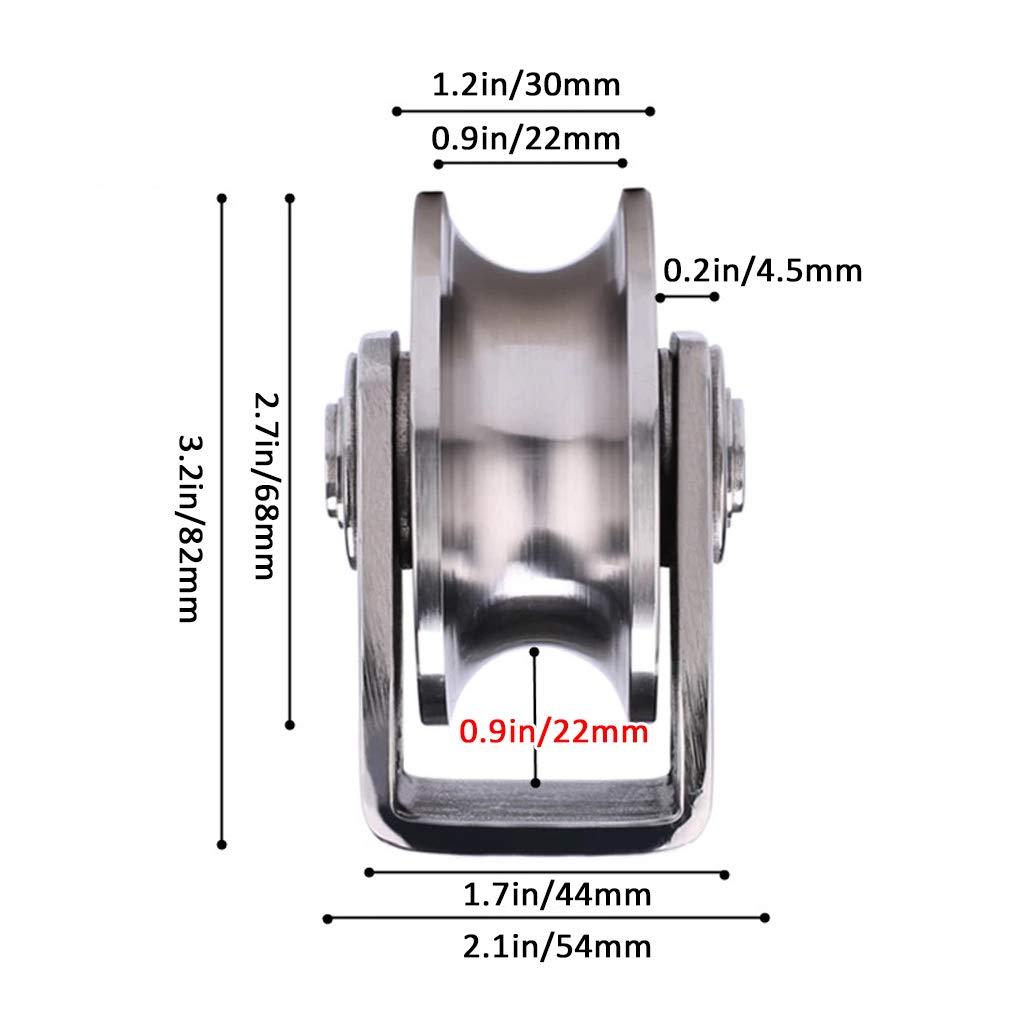 Poulie, Roue de Guidage à Gorge en U, en Acier Inoxydable 304, Double roulement, Lot de 2, Plusieurs Tailles(0.9in/22mm)