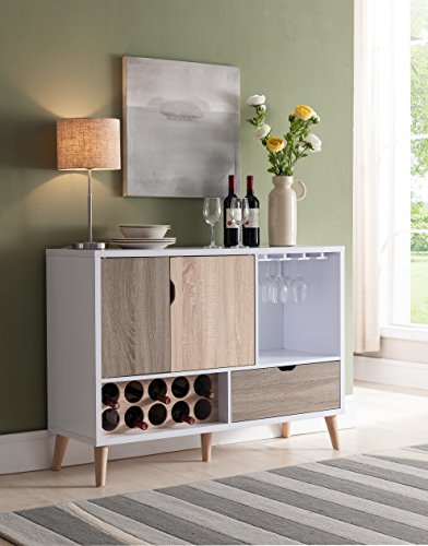 Iohomes Halloway Mid-Century Modern 1-Drawer Buffet Server With Wine And Glass Storage, Sideboard With Cabinet, Multicolor #TOP1