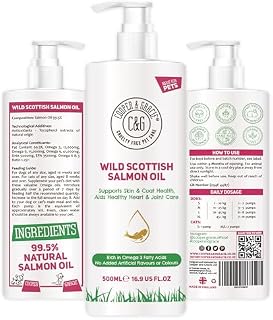 Wild Scottish Salmon Oil for Dogs, Puppy, Cats & Pets | Natural Omega-3, 6 and 9 | Fish Oil Supplement | Natural Coat, Immune Support, Itchy Skin, Joint & Brain Health 500ML
