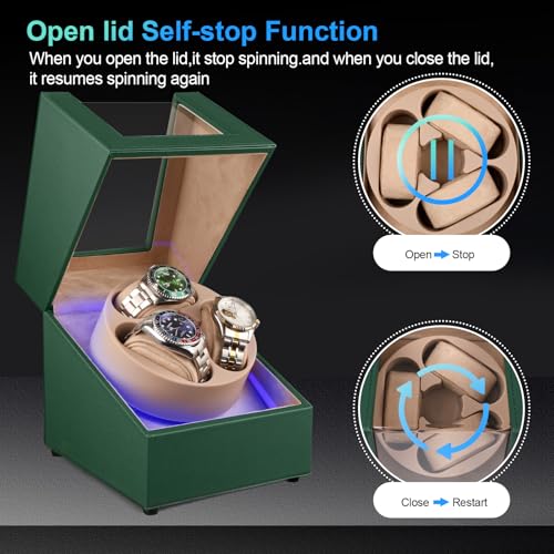 Image of J&T Technology Watch Winder for Automatic Watches,Automatic Watch Winder with LED Light,Rotating Watch Case with Japanese Quiet Motor,4 Rotation Modes,USB Type C