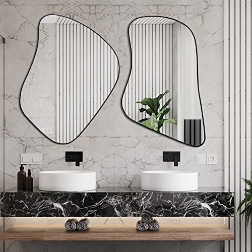 DAOYIJIAJU Espejo irregular, juego de 2, espejos asimétricos, espejos de forma única, espejo de pared moderno sin marco para sala de estar, entrada, baño, dormitorio, chimenea (34 x 26.4 pulgadas, 34