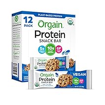 Orgain Organic Plant Based Protein Bar, Chocolate Chip Cookie Dough - 10g of Protein, Vegan, Gluten Free, Non Dairy, Soy…