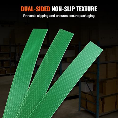 Image of VEVOR Packaging Polyester PET Strapping Roll, 1000' Length x 0.63 inch Width x 0.03 inch Thickness, 992 lbs Break Strength, Heavy Duty Banding Pallet Strap Coil, Portable Strong Banding Packing Straps, Green