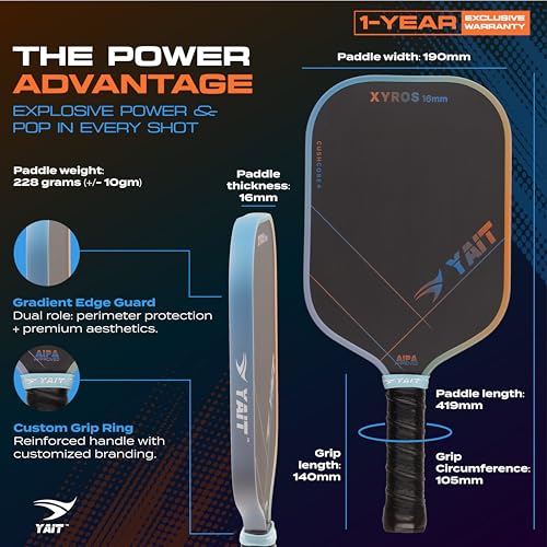 Image of Sports Xyros Foam Pickleball Paddle | 16mm Full Foam Pickle Ball Racket | 1 Year Warranty | CushCore+ Tech|4 Layer Japanese Toray T700 Carbon |AIPA Approved of USAPA Standards| Cover Bag Included