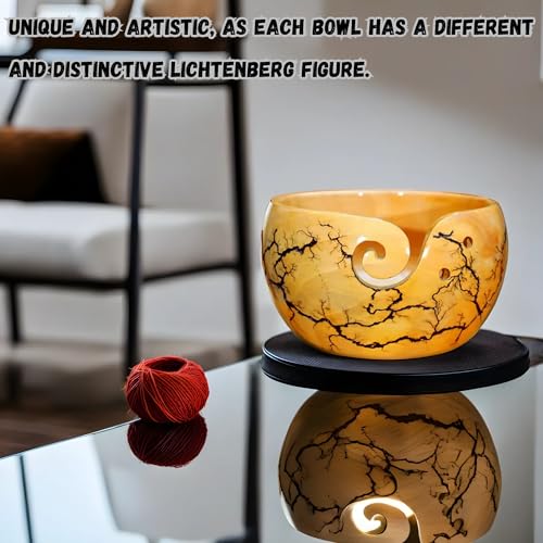 Image of Wooden Yarn Bowl for Knitting and Crocheting | Handmade Yarn Bowl | Large Yarn Bowl Yellow Wood Yarn Bowl Best Gift for Mom