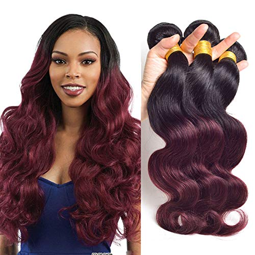 Ombre Brazilian Hair Body Wave Ombre Burgundy Hair Bundles 300g Virgin Hair Remy Human Hair Weave Dark Roots Color #1B 99J Body Wave Weave Hair Extension 18 20 22 inches