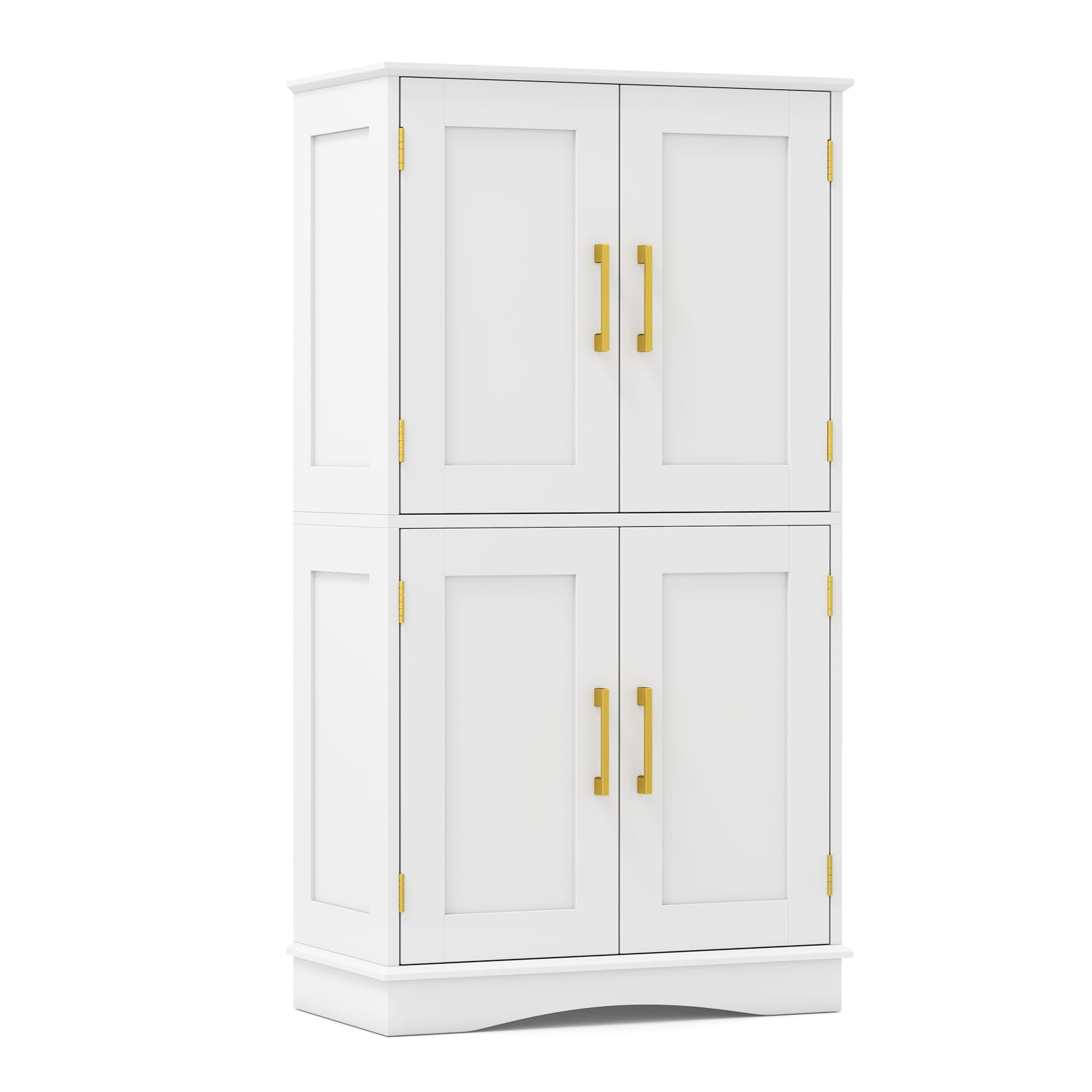 COSTWAY Bathroom Floor Cabinet, 110cm Freestanding Storage Cupboard with 4 Doors and 2 Adjustable Shelves, Wooden Bathroom Unit Side Cabinet Sideboard for Living Room Hallway Kitchen (White)