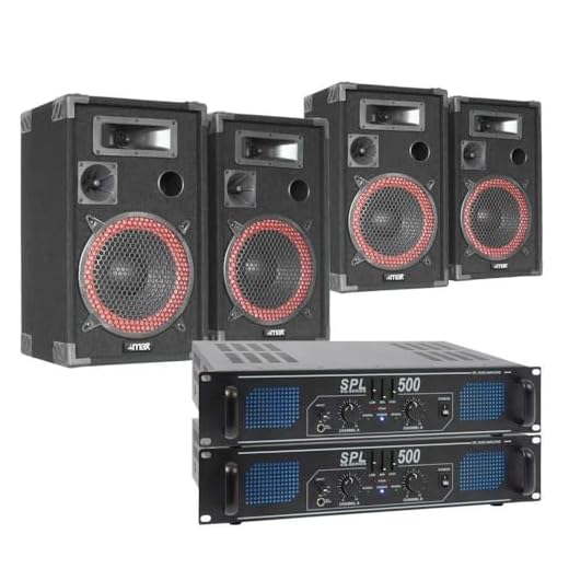 Sistema de Sonido Completo 1000W – 4 Altavoces, 2 Amplificadores 500W, Cables de 10m, Conexión Teléfono/Laptop/MP3, Sonido Profesional para Eventos, Fiestas y Locales Comerciales