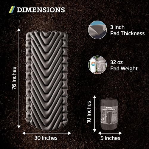 Image of Klymit Static V Luxe Sleeping Pad, Lightweight Lofted Camping Air Mattress for Tents and Cars with Body Mapping Tech, 3 In Thick Grey