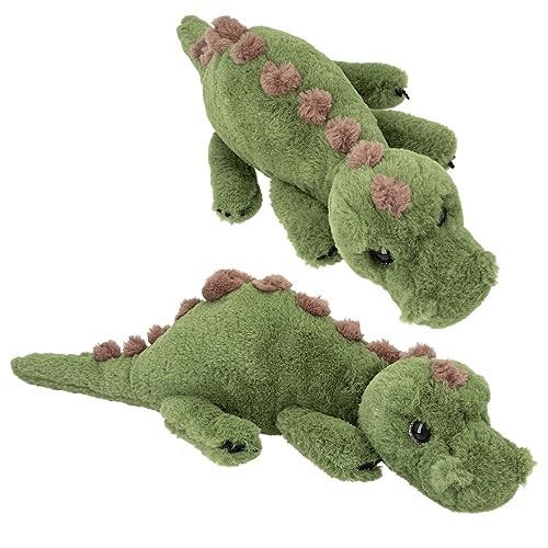 Depesche 12653 Dino World - Kuscheltier Dinosaurier mit grünem Fell und Glitzeraugen, ca. 50 cm großer Plüschdino