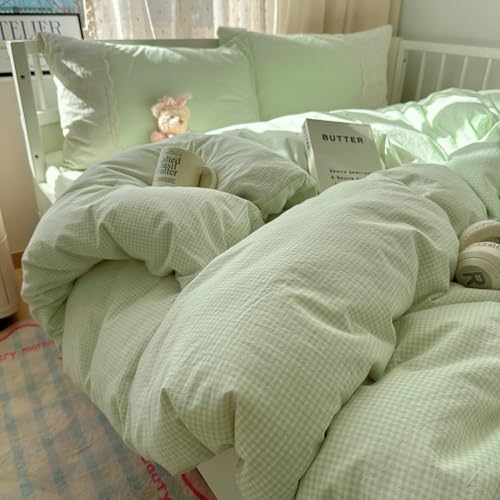 Green Gingham King Duvet Cover Set