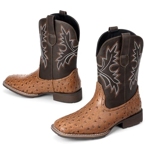 Image of Lumeheel Cowboy Boots for Men - Western Men's Boots with Classic Embroidered, Slip on Square Toe Boots, Slip Resistant Country Boots Chunky Heel Ankle, Durable Short Boots for Spring Fall