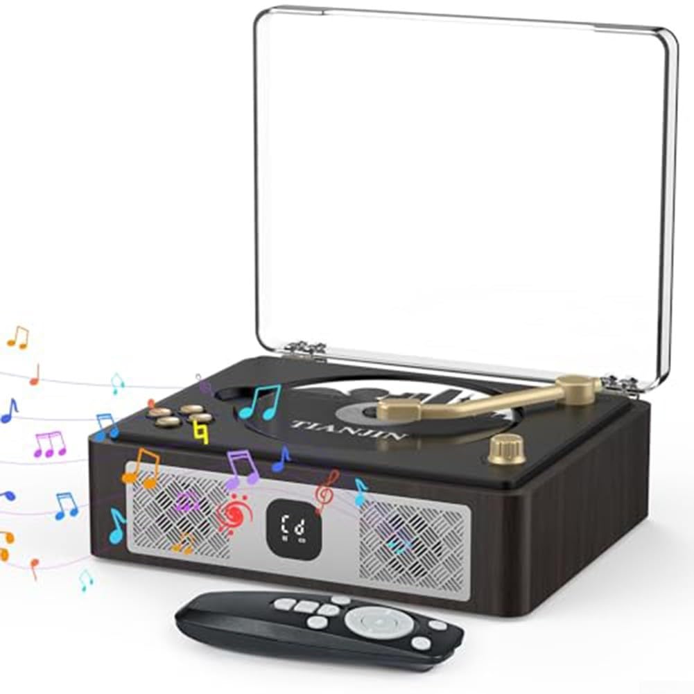 Radio CD, Boombox portatile con lettore CD, Boombox retrò, lettore CD BT5.0 retrò con batteria ricaricabile e doppi altoparlanti, 20 x 16,5 x 7 cm (marrone)