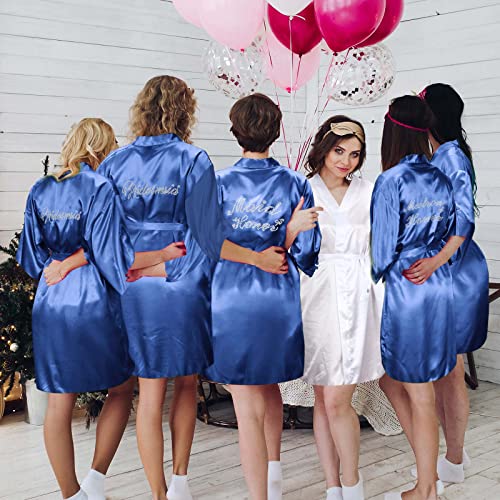 Image of Coume 7 Pcs Bride Silk Robes Bridesmaid Satin Robes Silk Satin Robe for Women Bridal Shower Wedding Getting Ready Favors