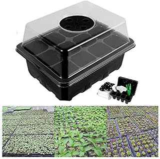harupink 6Pack Seedling Starter Trays 12 Grids Plastic Plant Seedling Cups Adjustable Humidity with Dome and Base Greenhouse Nursery Herb Seed Pots for Greenhouse Seedling Germination