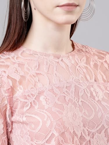 Image of Tokyo Talkies Women's Three-Quarter Sleeves Round Neck Self Design Tops| Stylish Casual wear
