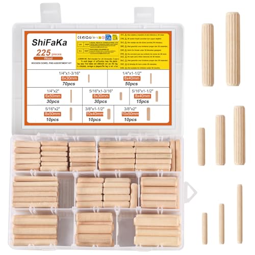225 Stück Holzdübel Set, Holzdübel 6mm 8mm 10mm, Holzstopfen Dübelstangen, Holzübelstifte, Holznadeln konisch und gerippt für Möbel Basteln Heimwerken Holzarbeit Zubehör(M6 M8 M10)