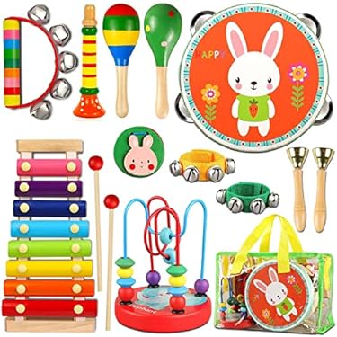 AMAZON - LOOIKOOS Toddler Musical Instruments Toys, Wooden Percussion Instruments Set for Kids Baby with Xylophone, Preschool Educational Musical Toys for Boys and Girls with Storage Bag(12pcs)