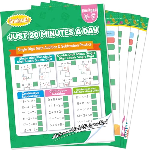 Image of Addition and Subtraction Workbook 1st Grade Math Workbook Math Worksheets Single&Double Digit Numbers Practice Math Worksheets for Home School, 56 Pages Front and Back, 5 Question Types