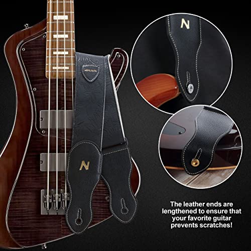 Nefelibata Guitar Strap with Pick Pocket,2.3 inch Porter Style Vegan Leather Carving Guitar Straps,60s Vintage Style?Black?