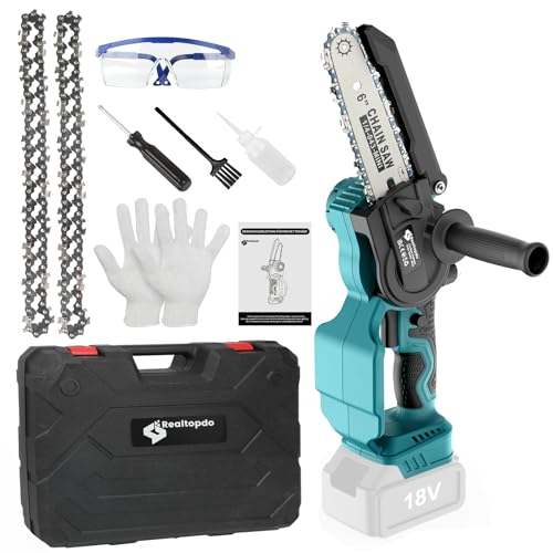 Realtopdo Mini Kettensäge 6-Zoll Bürstenlose Akku-Astsäge Kompatibel mit Makita 18V Akku, Handkettensäge mit Automatischer Öler, abnehmbarem Seitengriff für Gartenscheren Holzschneidenz (ohne Akku) Realtopdo Mini Kettensäge 6-Zoll Bürstenlose Akku-Astsäge Kompatibel mit Makita 18V Akku, Handkettensäge mit Automatischer Öler, abnehmbarem Seitengriff für Gartenscheren Holzschneidenz (ohne Akku)
