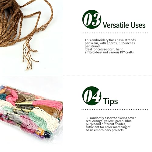 Image of 36 Colors Premium Long Staple Cotton Embroidery Floss Thread, Colorfast Cross Stitch Sewing Yarn for DIY Friendship Bracelets Crochet & Hand Craft Supplies