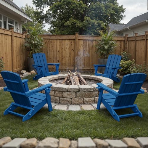 SUUNYN Folding Adirondack Chair, HDPE All-Weather Fire Pit Chairs, Plastic Adirondack Chairs with 2 Cup Holder, Outdoor Lawn Chair for Patio Garden (Royal Blue) - Image 2