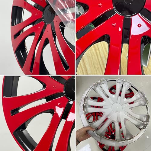 Image of Bright Red Hubcap Wheel Cover Replacement Kit 16 inch Hub Caps Wheel Rim Cover Car Exterior Accessories Pack of 4, 16 Inches